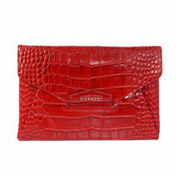 2013 Replica Givenchy Antigona Envelope Clutch in Croco Leather Red